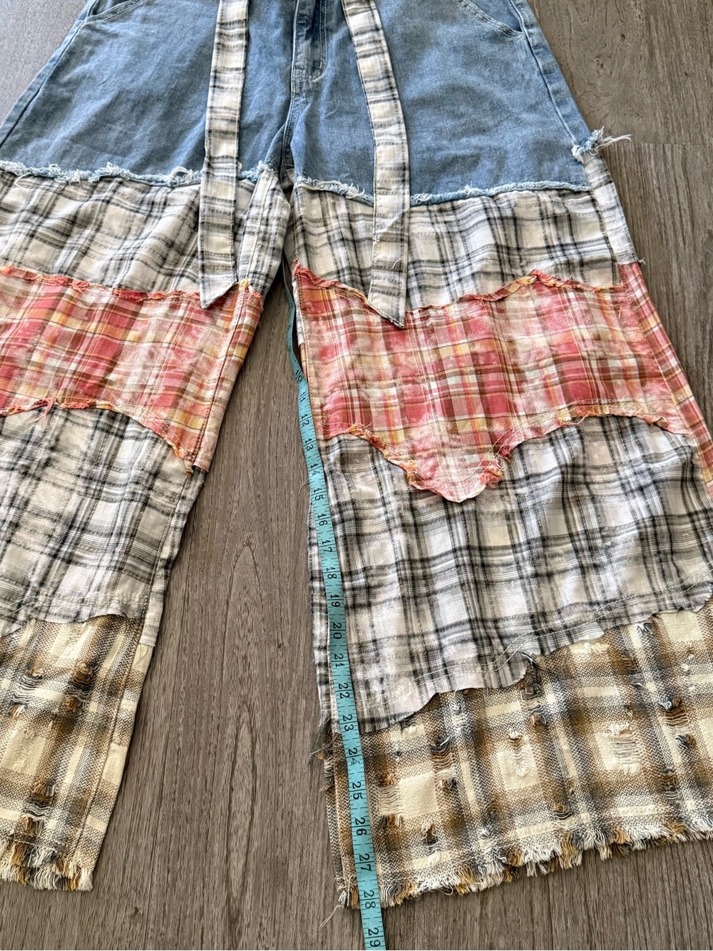 POL Light Blue Denim & Plaid Patchwork Pants NWOT - Picture 6 of 9